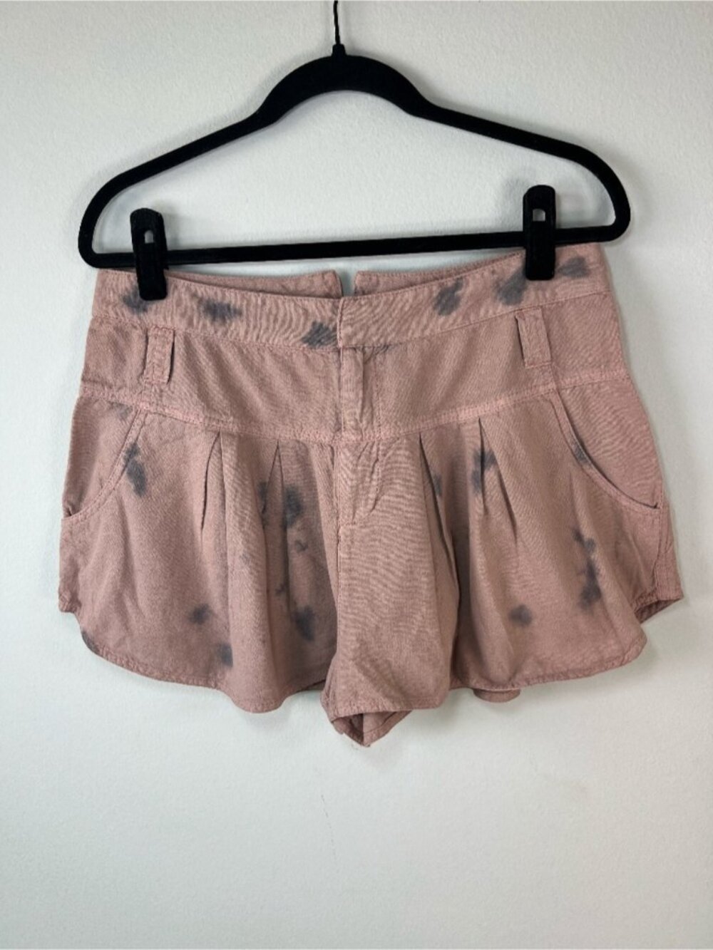 Free People Pleat Me Shorts Dusty Rose & Gray Tie Dye Cotton Dolphin Hem Boho 12